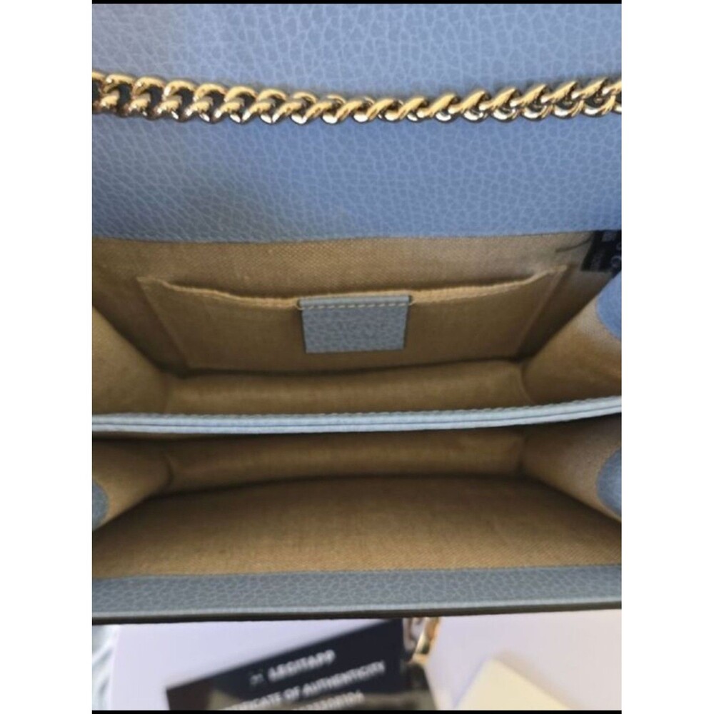 Authentic Gucci Interlocking GG Blue Pebbled Leather Crossbody Bag Gold Chain - Picture 7 of 12